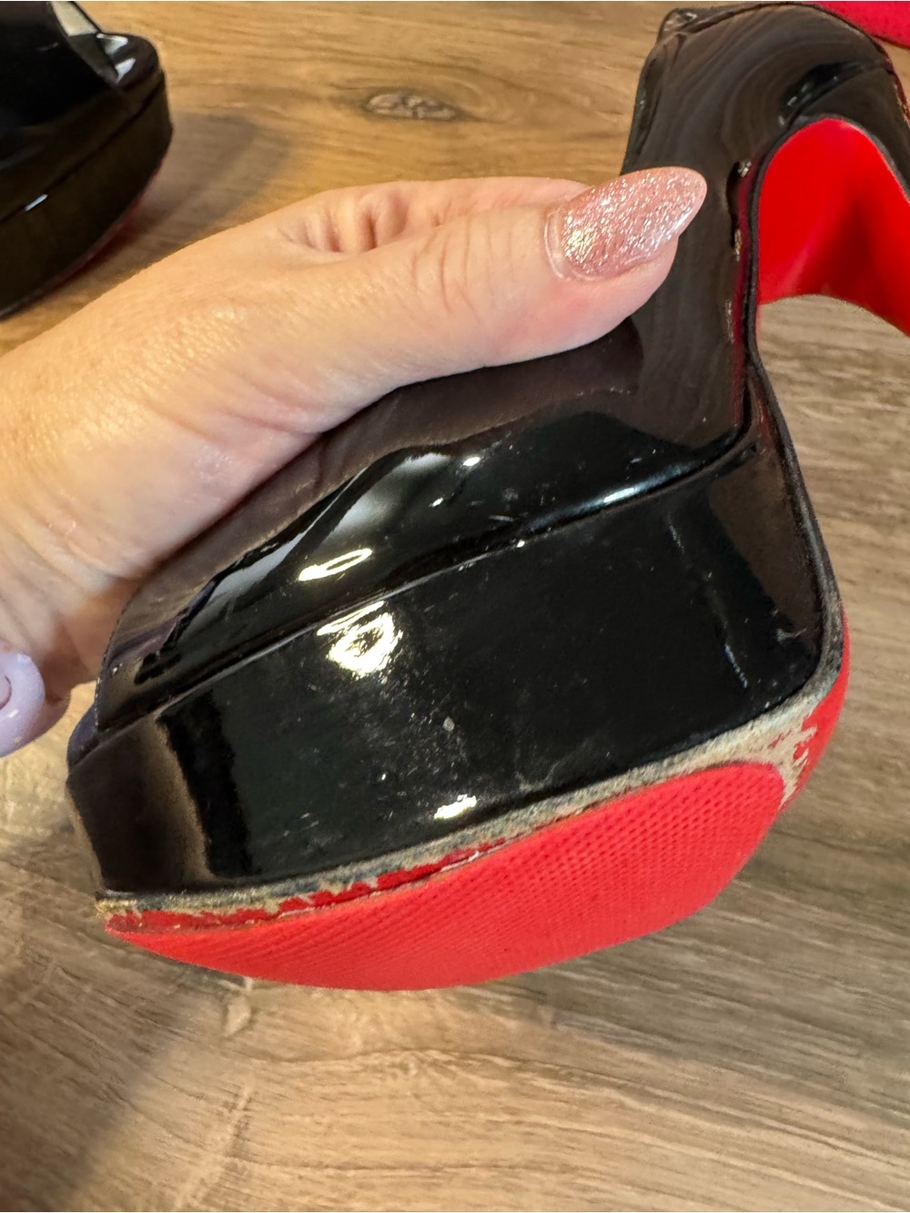 Christian Louboutin Black Patent Peep-Toe Red Bottom Platform Pumps, Size 36 - Picture 16 of 16